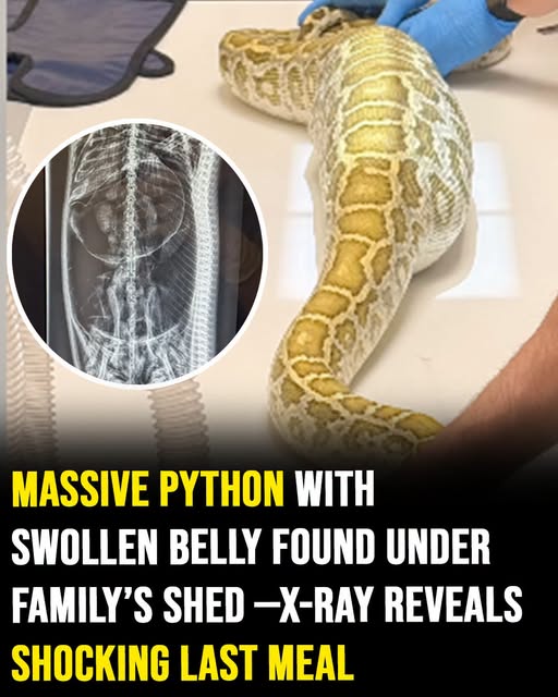 Massive python with swollen belly found under family’s shed — X-ray reveals its last meal