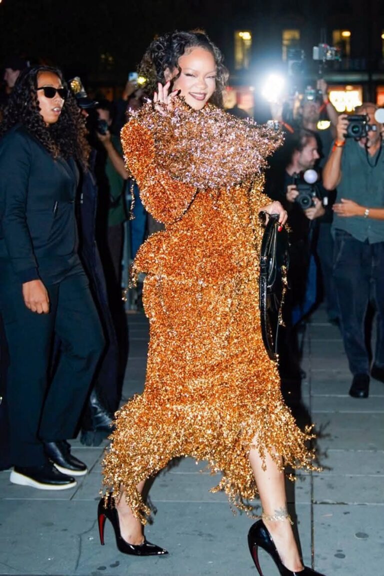 Rihanna Turns Heads in a Dazzling Gold Look During Paris Fashion Week